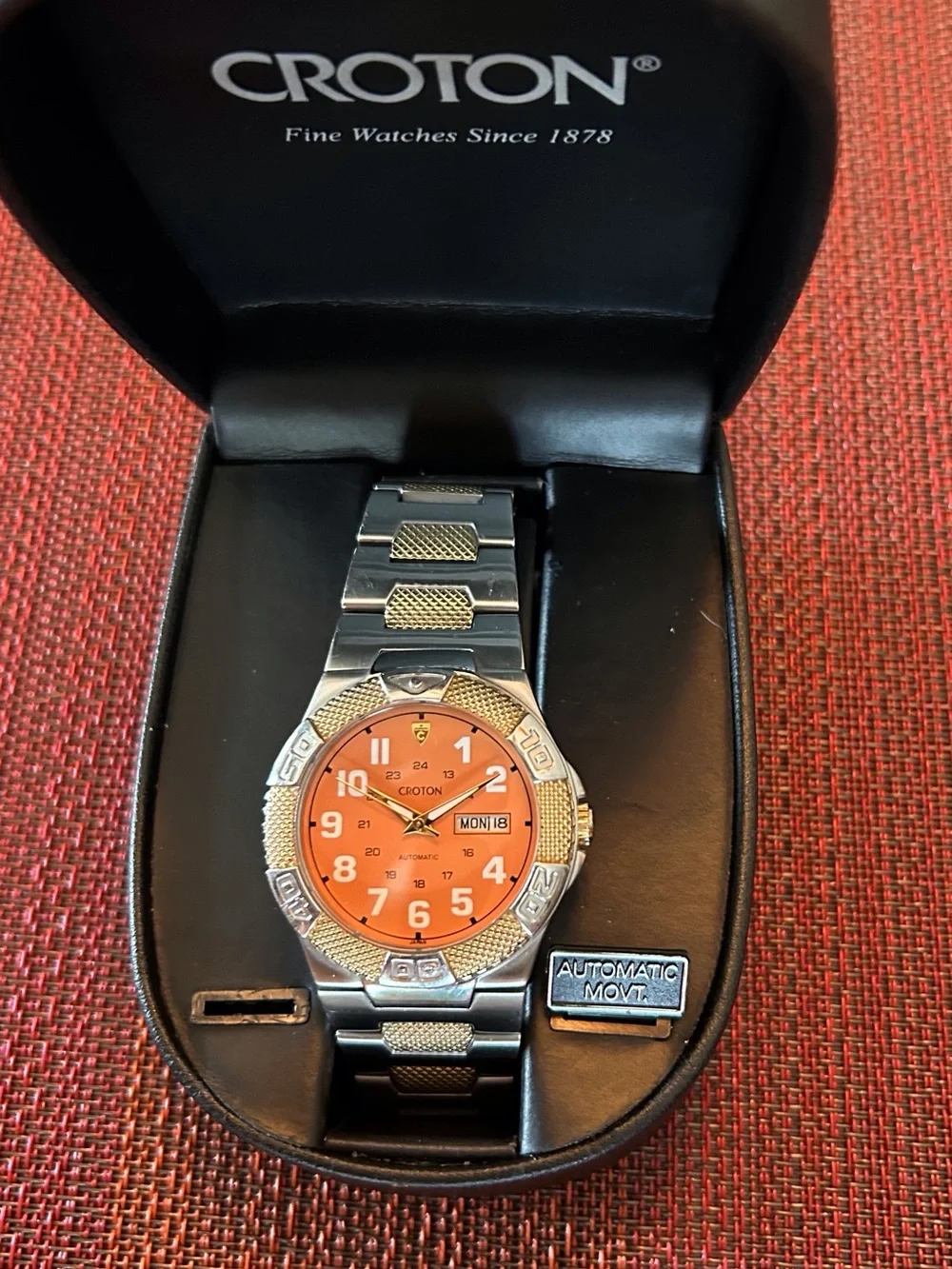 Croton Men’s Two-Tone Bracelet Watch with Orange Dial